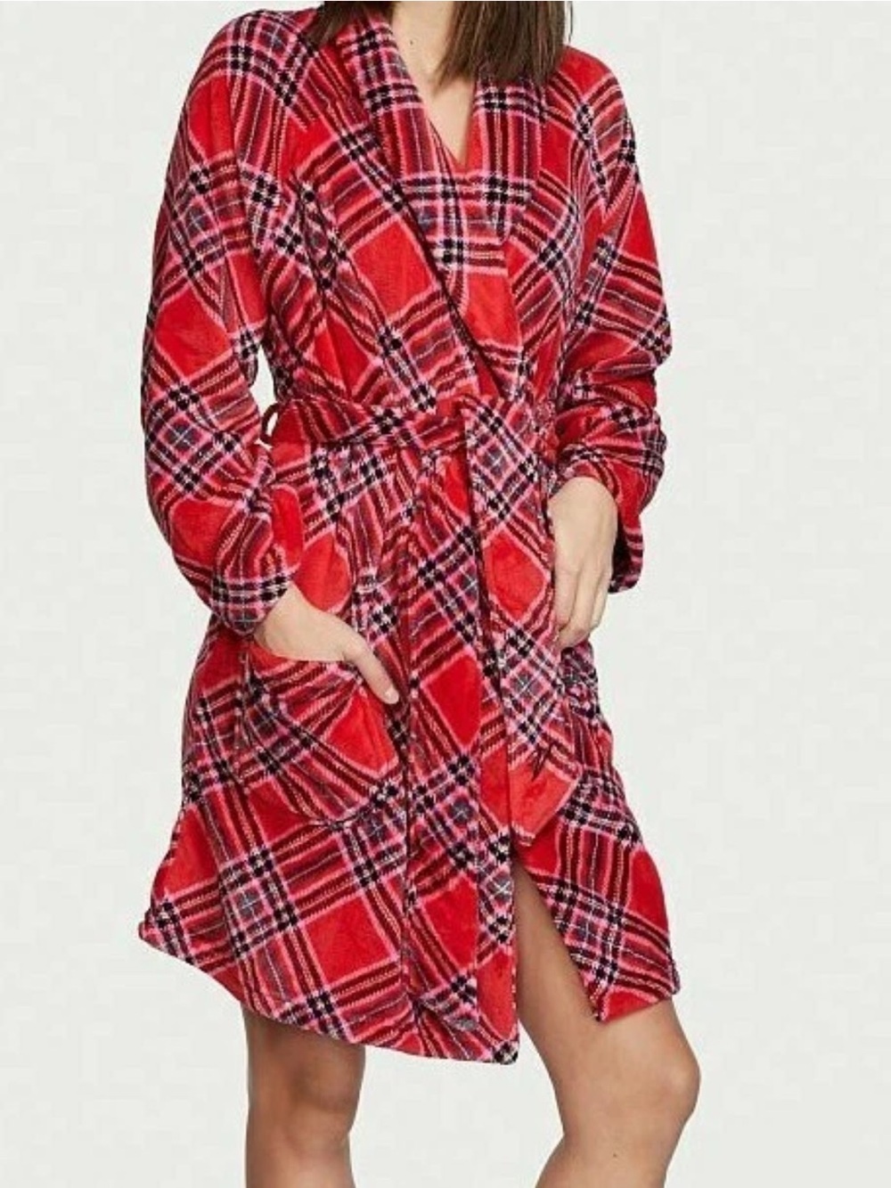 Victoria's Secret Red Plaid Plush Robe with Belt | XS/S